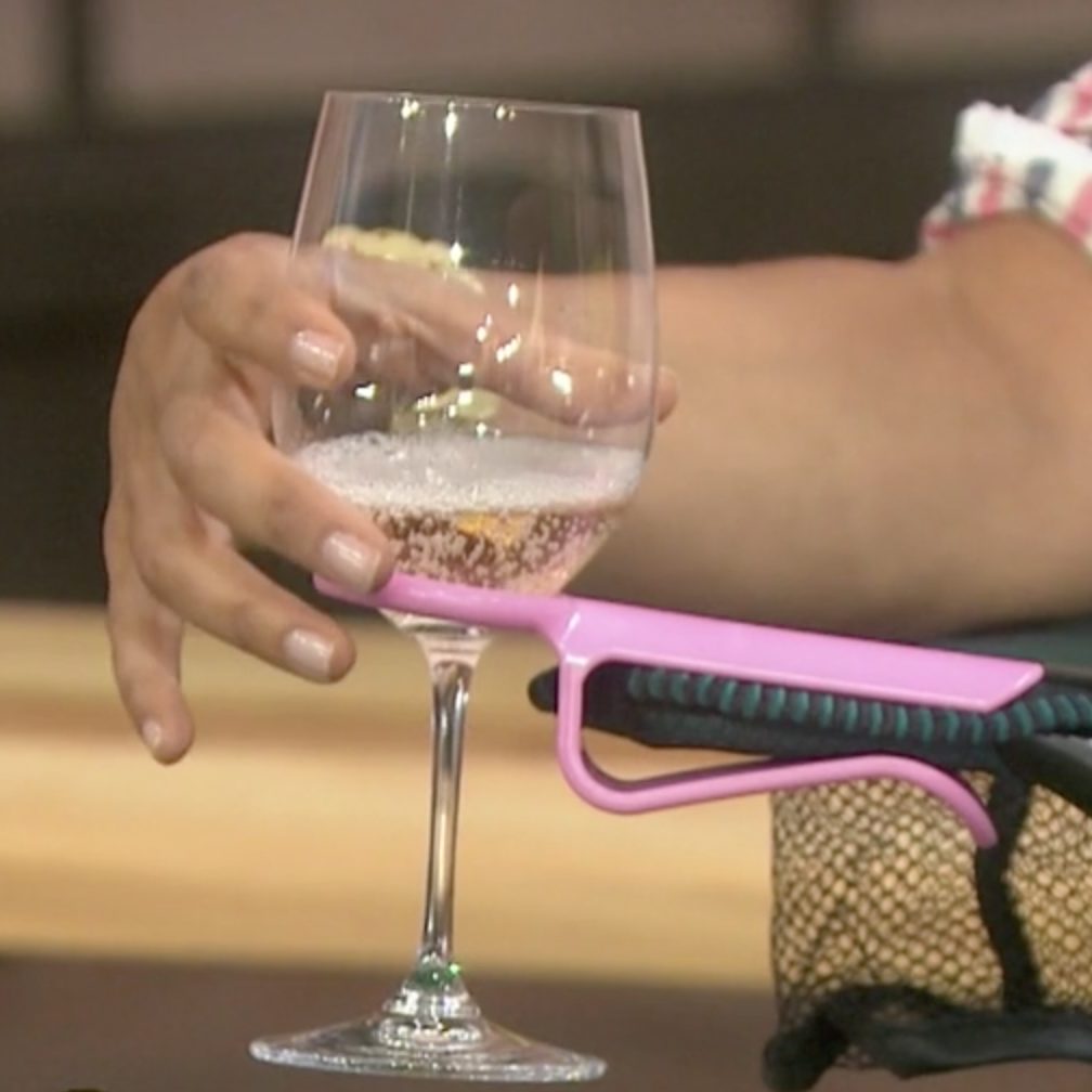 The Today Show features a wine glass holder for chairs - the wine hook