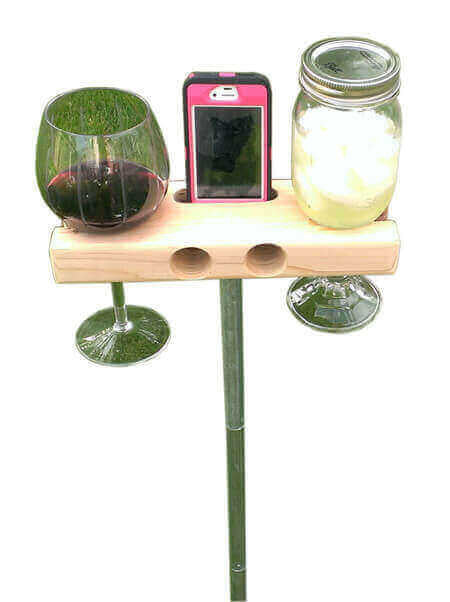 wine glass holder. craft beer holder. margarita holder with smartphone holder and speaker
