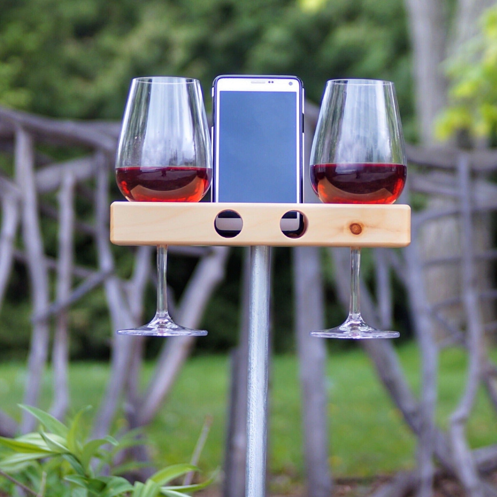 wine glass holder.  smartphone holder for outdoors.  waterproof speaker for your smartphone.